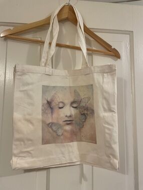 Cream Canvas Tote with Dreamy Butterfly Art by Birgit Kerr